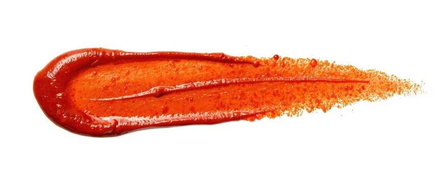 Red mojo rojo sauce smear isolated, traditional Tenerife dip splatter, mojo picon dressing splatter drip, Canary Islands food with white backdrop