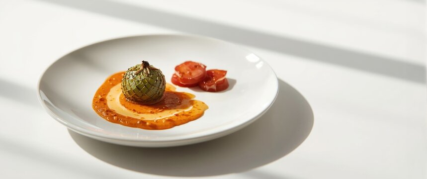 Table with roasted green onion, calcot, romesco sauce, and botifarra