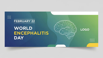 World Encephalitis Day banner February 22 with abstract brain illustration and gradient background for awareness campa
