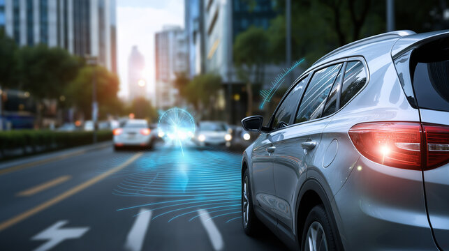 Vehicle equipped with advanced distance monitoring system adaptive speed control automotive safety technology collision prevention intelligent driving assistance modern car