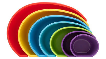 Stack of Colorful Rainbow Measuring Cups and Bowls Isolated on White Background