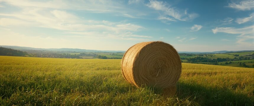 Hay bale resting on a field in Burgundy, France