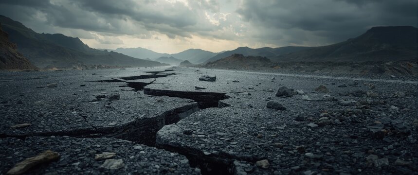 Earthquake aftermath: broken road on display