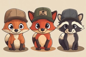 Fototapeta premium Camp mascots fox bear raccoon