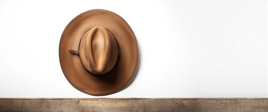 Top-down perspective of Cowboy Leather hat on white background