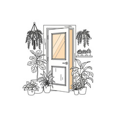 Open Door with Indoor Plants