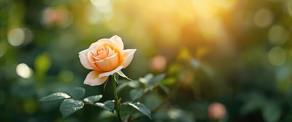 Beautiful peach rose blooming in the garden
