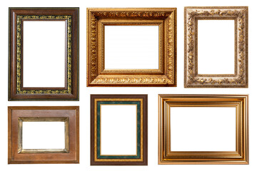 Set of vintage picture frame isolated on white background.