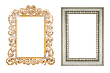 vintage picture and photo frame isolated on white background