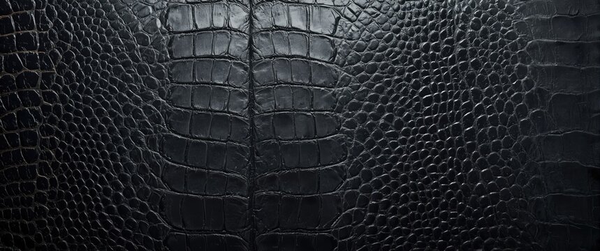 Exotic dark gray crocodile skin with a detailed symmetrical scale pattern as a background