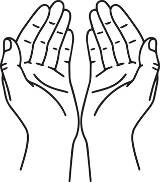 Hands raised in dua &ndash; Islamic prayer line art vector illustration