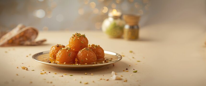 Indian dessert Gulab Jamun featuring dried fruits
