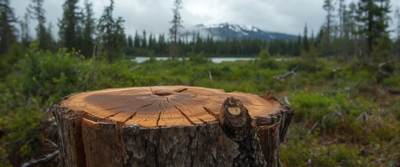 Tree stump removal by American Beaver Castor canadensis near Whitehorse, Yukon, Canada on Alaska Highway