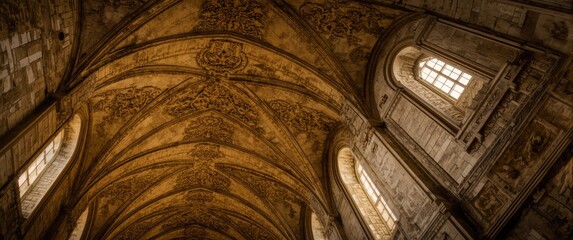 Elaborate ceiling with ornate stone carvings showcasing architectural elegance and historical significance