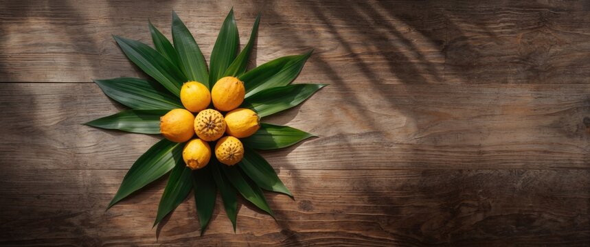 Southeast Asian Fruits: Gac, Baby Jackfruit, Spiny Bitter Gourd, and Sweet Gourd Displayed on Wood