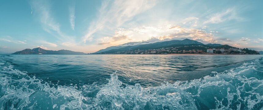 Sea View of Yalta, Crimea: Beautiful Beach, Mountains, and City Panorama under Summer Sky