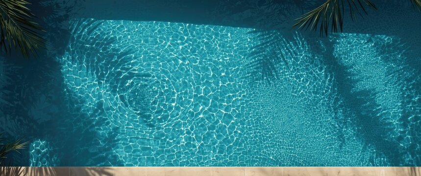 Top-down perspective of swimming pool with backdrop