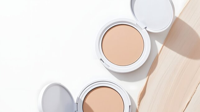 Pressed Powder Makeup Containers on White Background Photographed from Above