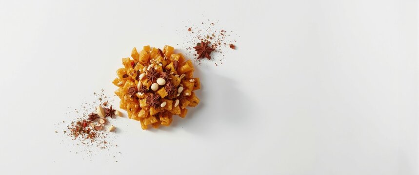 Gujrathi Indian Khatta Mitha Namkin or Chivda isolated on white backdrop