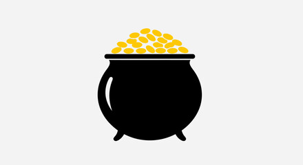 A black pot filled with golden coins, representing wealth and prosperity, set against a neutral background, symbolizing abundance and fortune