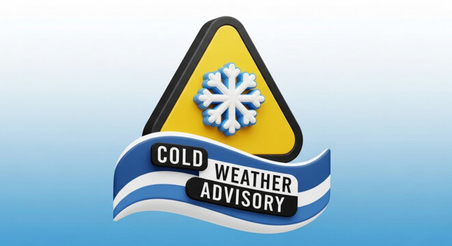 Cold Weather Advisory Warning Sign with Snowflake on Yellow Triangle