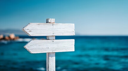 Coastal Direction: Weathered Wooden Signpost by Turquoise Sea