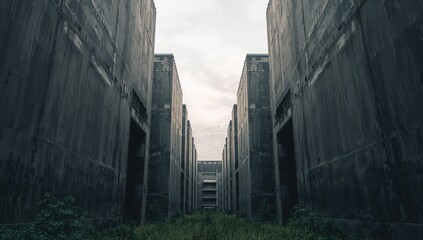 Raw modern industrial buildings, background for architectural layouts