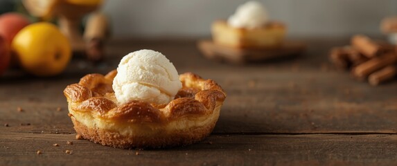 A timeless spiced treat enclosed in a buttery, flaky crust, enjoyed warm with vanilla ice cream