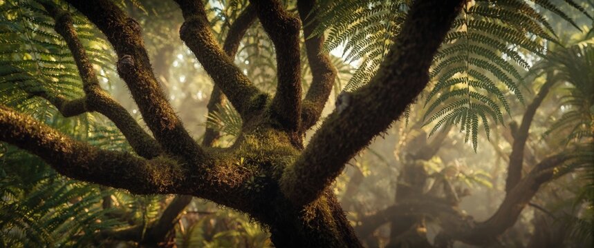 Close-up of an endemic fern tree treetop with massive hairy rolled leaf shoots at Caldeira Velha, Sao Miguel, Azores, Portugal