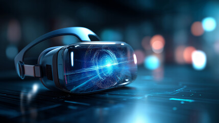 Virtual reality headset display with artificial intelligence visualization mixed reality technology holographic interface futuristic computing immersive digital experience inn