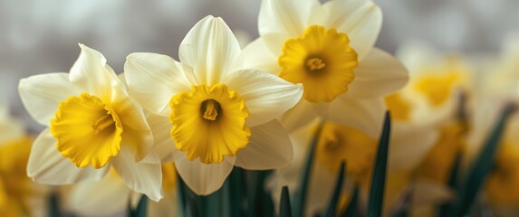 Obraz premium Detailed shot of a lone narcissus flower stem with yellow and white daffodils for spring celebration