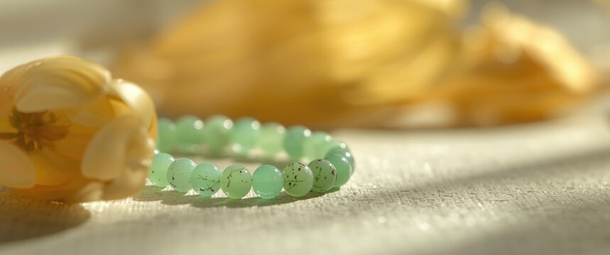 Natural chrysoprase from Australia with yellow tulip dry petals