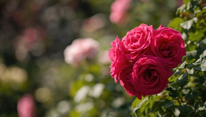 Fuchsia roses in a garden, ideal for floral design backgrounds