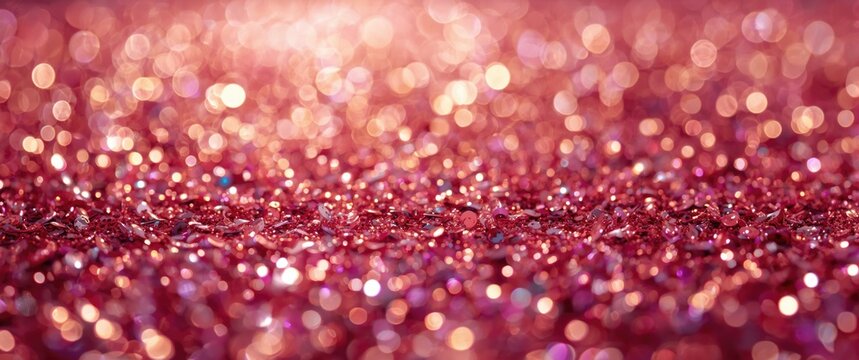 Close-up of gold pink nuggets sparkling carpet showcasing macro details with shallow depth of field