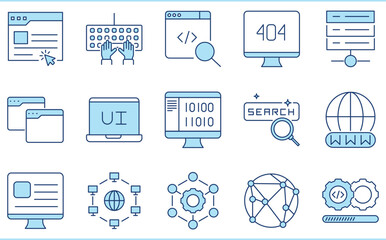 A set of flat icons related to Website. Development, webpage, internet, network, computer, developer, programming, coding, and so on.