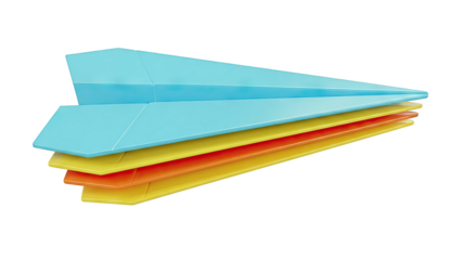 Stacked Paper Airplanes in Blue, Yellow, and Orange