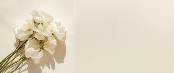 Fototapeta premium Flat lay of white flowers against a vibrant background