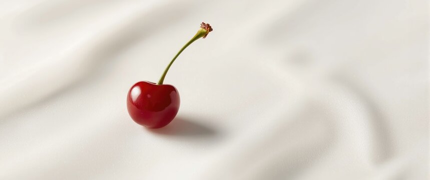 White backdrop with a single maraschino cherry