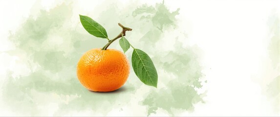 Isolated Wooden Tree with Tangerine Watercolor Painting