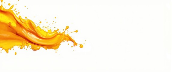 Orange paint flowing on white background with copy space - real photo