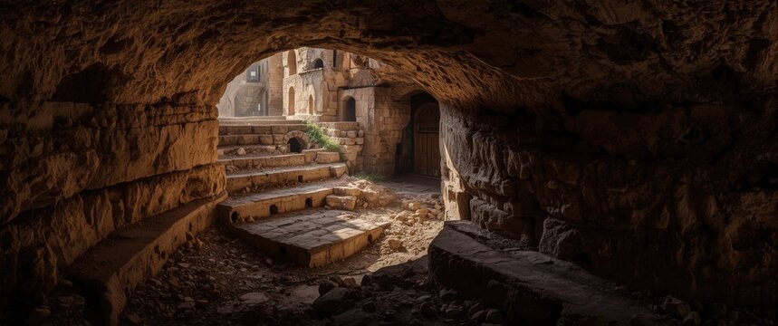 Rock-formed underground tunnels at Beit Guvrin, Israel