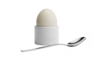 Egg in egg cup with spoon breakfast food isolated on a transparent background