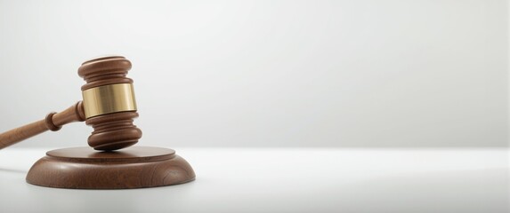 Judge gavel made of wood and soundboard isolated against white background, law system theme