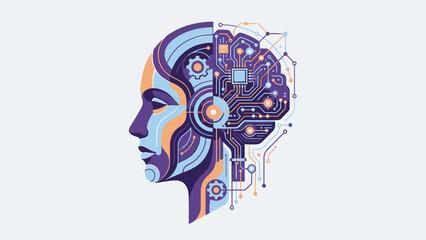 Fototapeta premium Artificial intelligence concept with human head and digital brain illustration.