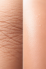 Fototapeta premium Skin aging vs after collagen boost wrinkle smooth texture pore moisture beauty cosmetic dermatology skin aging vs after collagen boost comparison shows wrinkle texture transform into smooth pore