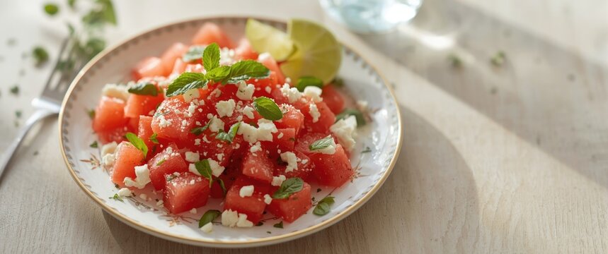 Watermelon, feta cheese, lime, and mint create a cooling salad