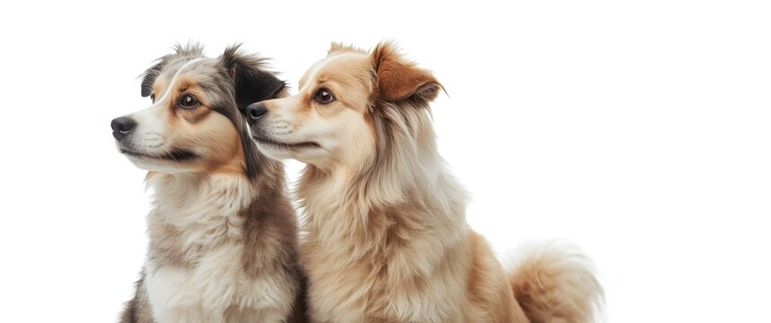 A pair of dogs looking towards the left