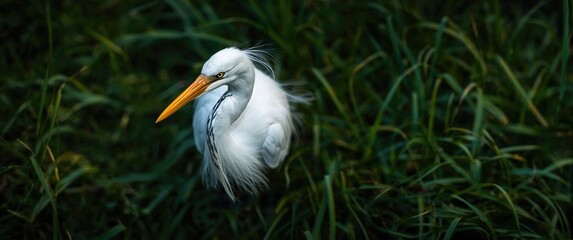 Fototapeta premium Top view of Australian white heron featuring yellow beak