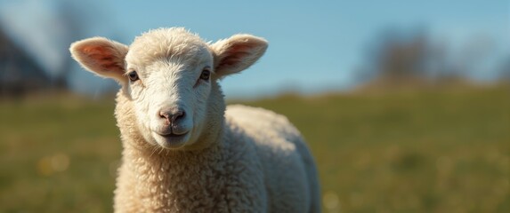 Naklejka premium Wooly young sheep with bleating sound captured in portrait
