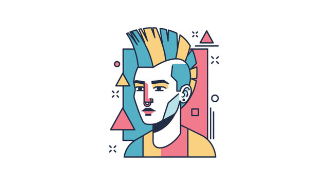 Artistic illustration of a man with a mohawk hairstyle, vibrant colors and geometric shapes.